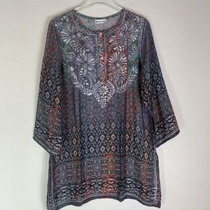 Sevya Tunic Top Large Boho Hippie Embroidered Polysilk Indie Eclectic Patchwork